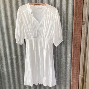 White Midi Dress with Smocked Waist